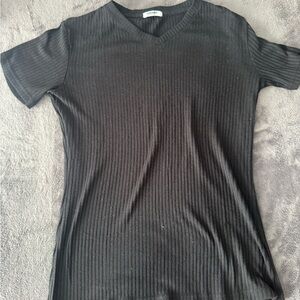 Coofandy Black Ribbed V-Neck Top